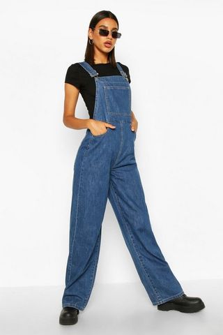 Boohoo + Wide Leg Denim Dungaree