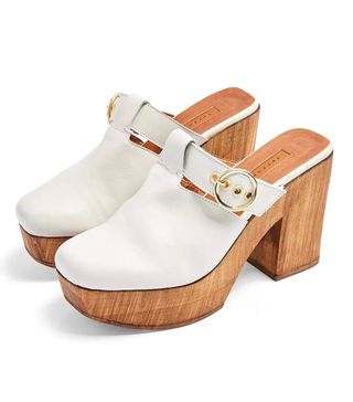 Topshop + Genoa Leather Off White Mule Clogs