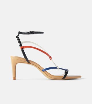 Zara + Multicolored Mid-Heeled Strappy Sandals