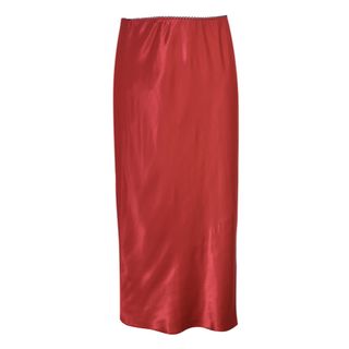 KLEY + Dark Red Satin Midi Slip Skirt