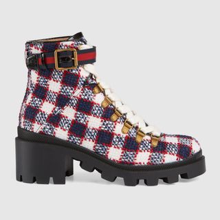 Gucci + Check Tweed Ankle Boots
