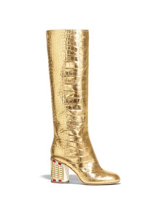 Chanel + Crocodile Embossed Metallic Calfskin High Boots