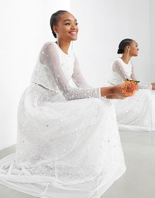 ASOS Edition + Marie Scatter Sequin Crop Top Wedding Dress