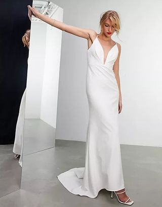 ASOS Edition + Bella Plunge Cami Wedding Dress with Pleat Bust