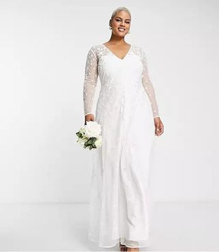 ASOS Edition + Curve Holly Embroidered V Neck Wedding Dress