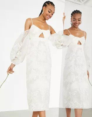 ASOS Edition + Willow Embroidered Twist Front Midi Wedding Dress