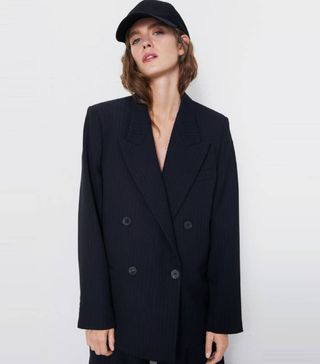 Zara + Pinstripe Double-Breasted Blazer