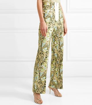 Miu Miu + Printed High-Rise Wide-Leg Jeans