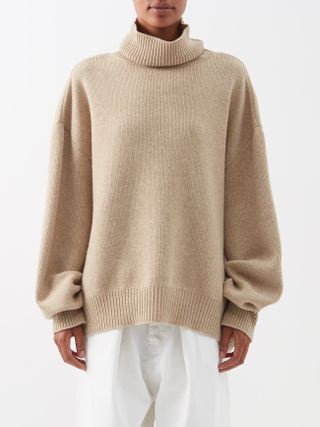 Raey + Cropped Displaced-Sleeve Roll-Neck Wool Sweater