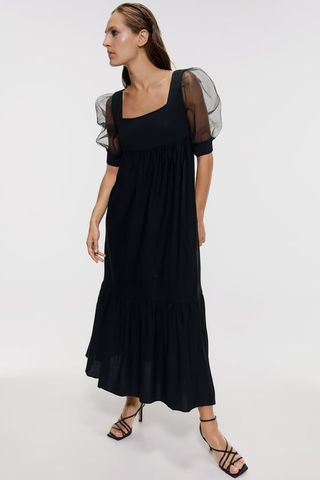 Zara + Knit Dress With Organza Sleeves