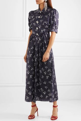 Alessandra Rich + Button-Embellished Printed Silk-Jacquard Maxi Dress
