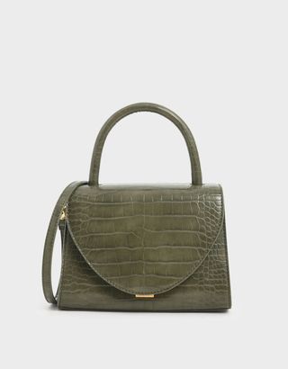 Charles 
Keith + Croc-Effect Structured Top Handle Bag