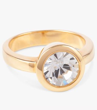 Susan Caplan + Vintage Round Cut Swarovski Crystal Gold Plated Solitaire Ring