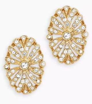 Eclectica Vintage + 22ct Gold Plated Swarovski Crystal Cut Out Oval Clip-On Earrings