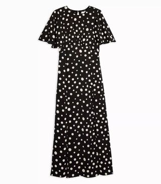 Topshop + Austin Polka-Dot Print Angel Sleeve Midi Dress
