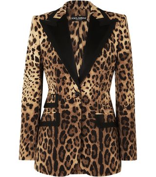 Dolce & Gabbana + Satin-Trimmed Leopard-Print Wool-Blend Blazer