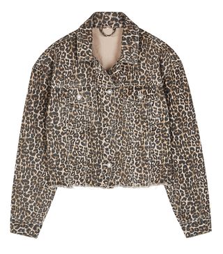 Free People + Cheetah Leopard-Print Cropped Denim Jacket