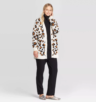 Who What Wear x Target + Leopard Print Long Sleeve Boyfriend Cardigan