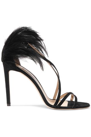 Jimmy Choo + Belissa 100 feather-trimmed suede sandals