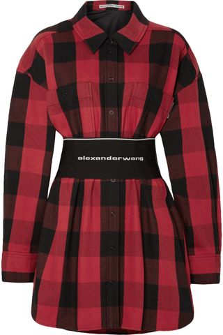 Alexander Wang + Belted Checked Cotton-Twill Shirt