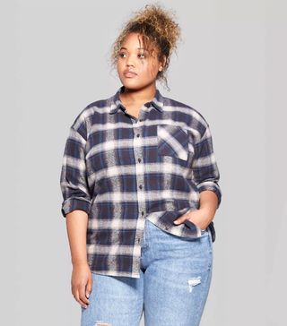 Wild Fable + Plus Size Plaid Long Sleeve Button-Down Heavy Weight Flannel Shirt