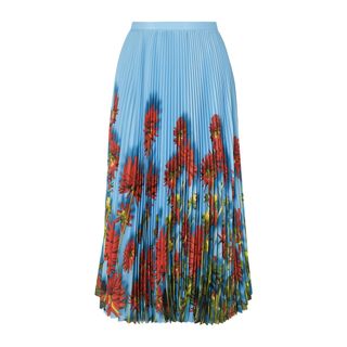 Dries Van Noten + Sax Pleated Floral-Print Crepe de Chine Midi Skirt