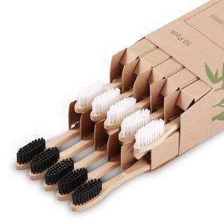 Nuduko + Biodegradable Reusable Bamboo Toothbrushes, 10 Pack