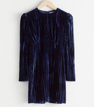 & Other Stories + Crushed Velvet Puff Sleeve Mini Dress