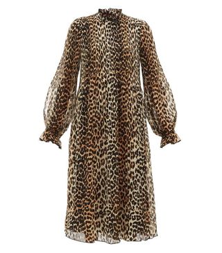 Ganni + Leopard-Print Plissé-Georgette Dress