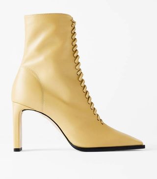 Zara + Lace-Up Leather High Heel Boots