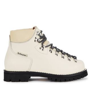 Proenza Schouler + Lace-Up Off-White Leather Ankle Boots