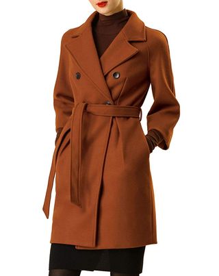Allegra K + Double-Breasted Belted Coat