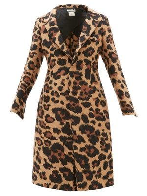 Bottega Veneta + Leopard-Jacquard Single-Breasted Coat