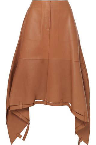 Loewe + Asymmetric Leather Midi Skirt