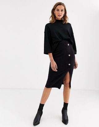 River Island + Knitted Skirt With Button Detail