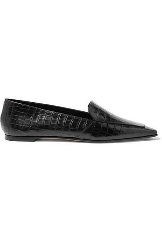 Aeydē + Aurora Glossed Croc-Effect Leather Loafers