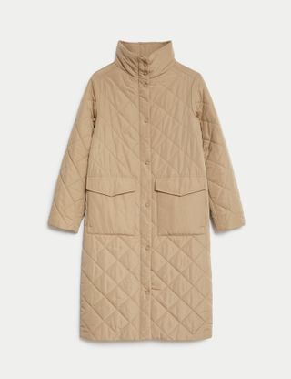 M&S Collection + Diamond Quilted Funnel Neck Longline Coat