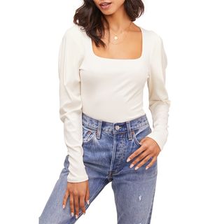 ASTR the Label + Ribbed Puff-Sleeve Bodysuit