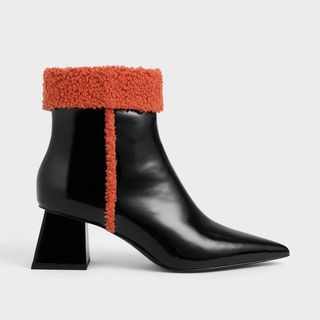 Charles & Keith + Shearling Trim Patent Ankle Boots