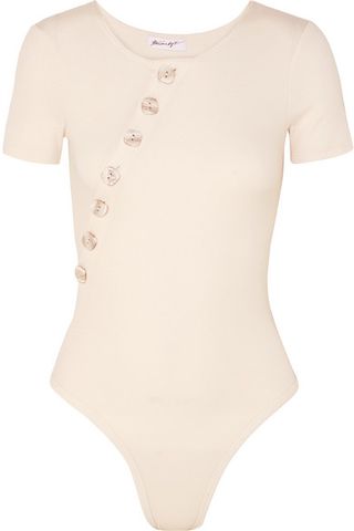 The Line by K + Kym Button-Embellished Ribbed Stretch Cotton-Jersey Bodysuit