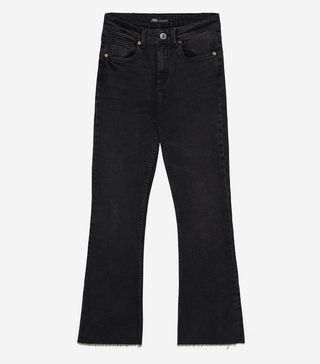 Zara + Cropped Flare Mid-Rise Jeans