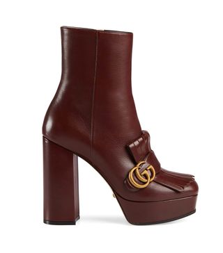 Gucci + Leather Platform Ankle Boot With Fringe