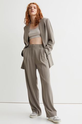 H&M + Wide-Leg Creased Pants