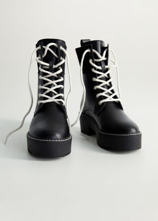 Mango + Lace-Up Leather Boots