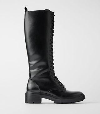 Zara + Low Heeled Laced Boots
