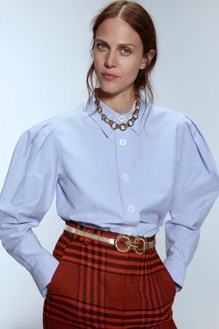 Zara + Shirt With Pleated Sleeves