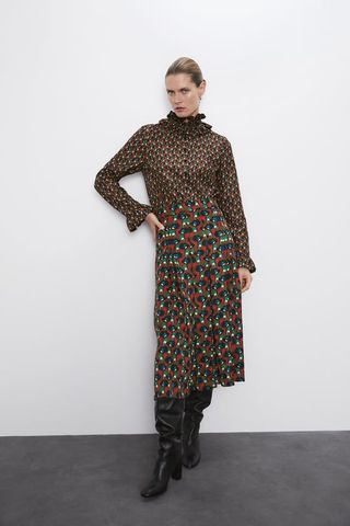 Zara + Ruffled Printed Blouse