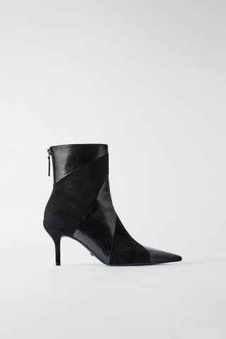 Zara + Patchwork Blue Collection Heeled Leather Ankle Boots
