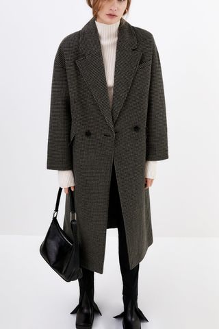Zara + Houndstooth Wool Blend Coat