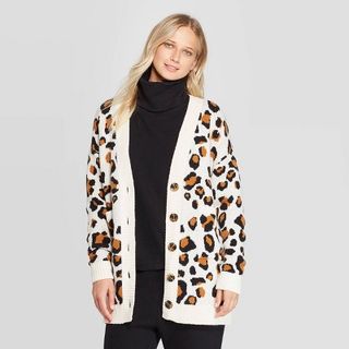 Who What Wear x Target + Leopard Print Long Sleeve Cardigan